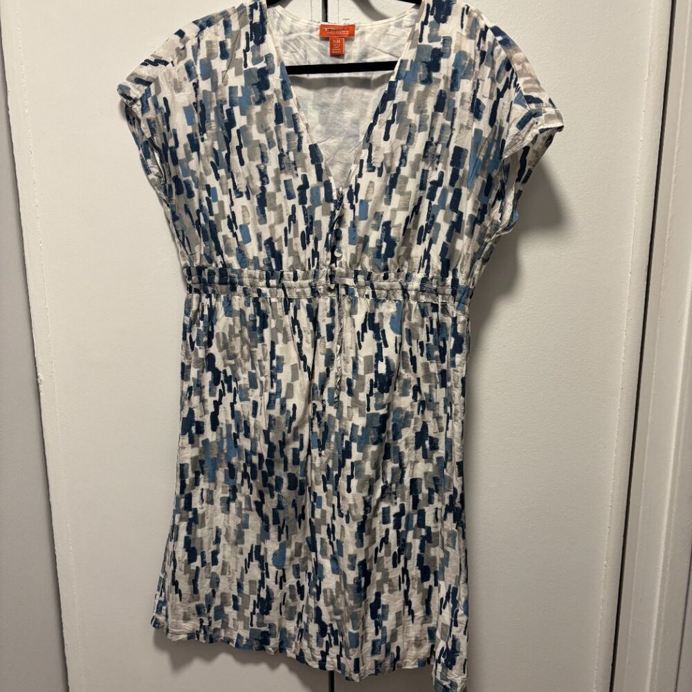 Relax Tommy Bahama Size M Cream Blue Gray Abstract Pattern Dress Cotton/Silk